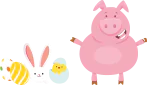 A pig with an Easter Bunny